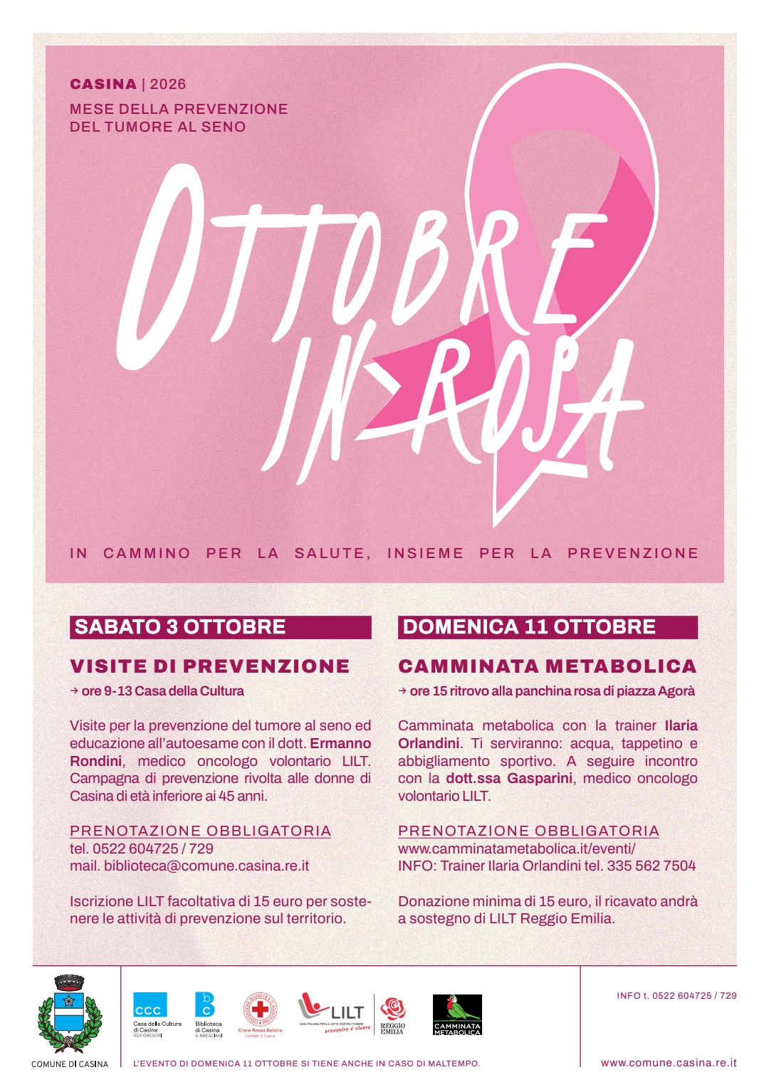 Casina, RE," OTTOBRE IN ROSA" A favore della LILT 